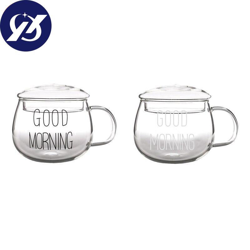 350ml Heat-Resistant Glass With Handle Milk Mug Breakfast Cup Microwave Mug Round Fun Single Cup Wte Letter With Round Lid