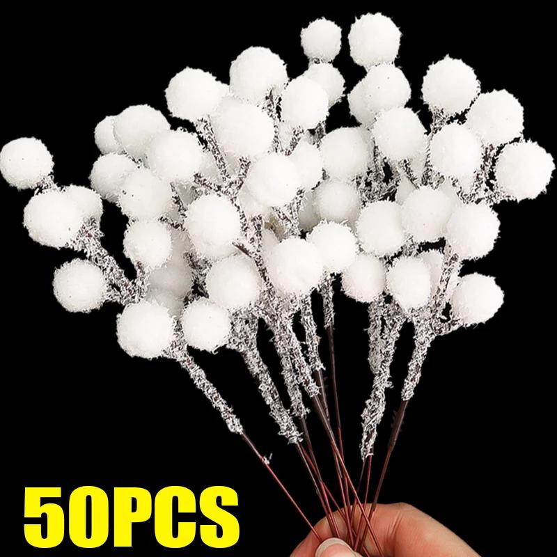 White Artificial Berry Stem Snow Tipped Frosted Christmas Berries Branch DIY Wreath Xmas Tree Ornament Wedding Home Table Decor