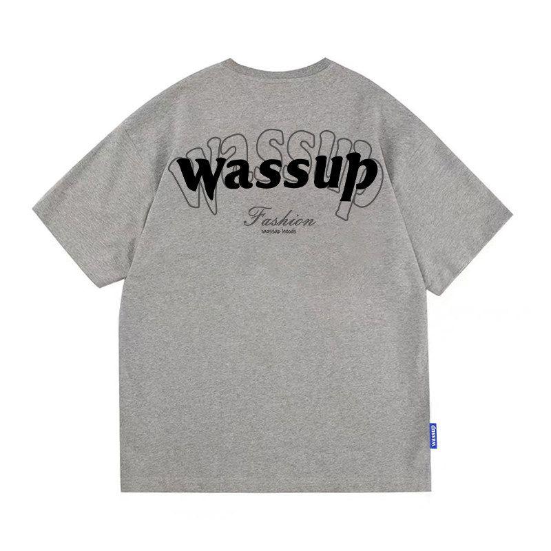 Wassup American Letter T-Shirt Short-Sleeved Men's Summer 2025 New Trendy Tee Couple Round Neck T-Shirt Top