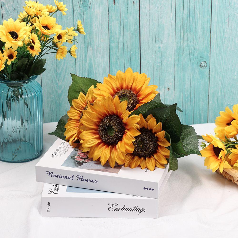 5/7/22 Heads DIY Craft Real Touch Home Decor Wedding Decoration Fake Flores Bouquet Silk Sunflower Artificial Flower