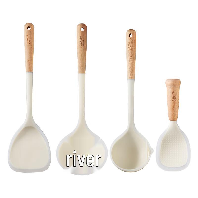 

COOKER KING Silicone Spatula and Spoon Set with Wood Handle