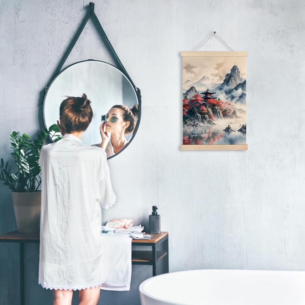 RYVJU Traditional Japanese Temple Wall Art Poster Hanger Frame, Japanese Room Decor, Asian Spiritual Nature Landscape Wall Decor Canvas Prints for