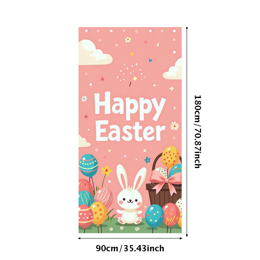 Happy Easter Banner Bunny Ears With Colorful Eggs Butterflies Backdrop Decorations Spring Celebration Background Party Supplies