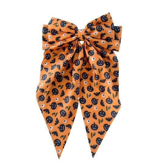 Layered Bow Hair Accessory Halloween Silky Satin Bows, Big Ribbon Clips, Oversized Long Tail Barrettes, Sweet Funny Clip Cute Pumpkin Ghost Witch Hat
