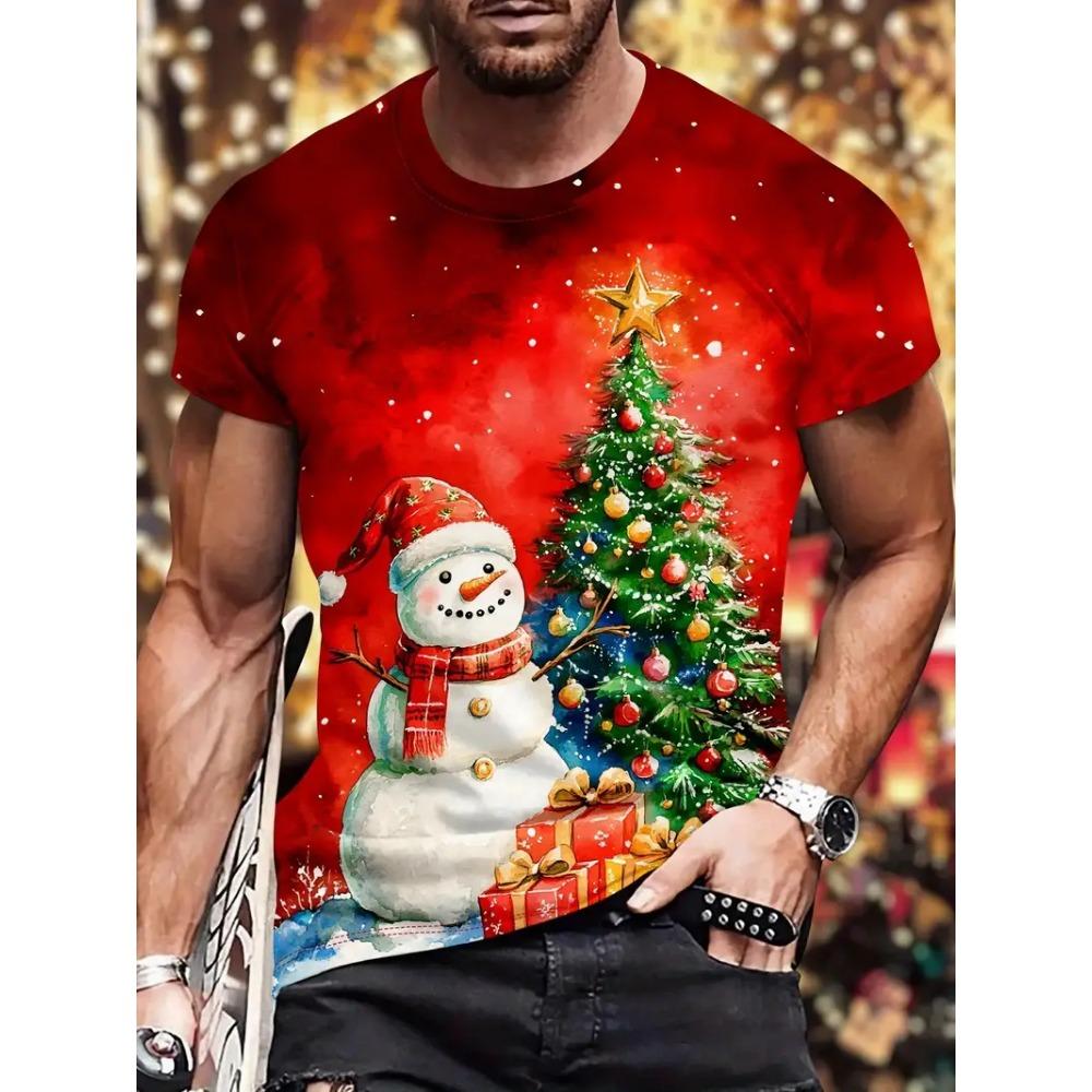 New 3D Santa Claus Print T-Shirt, Street Style for Spring and Summer, Loose Short Sleeve, Breathable High-Quality Men's Top