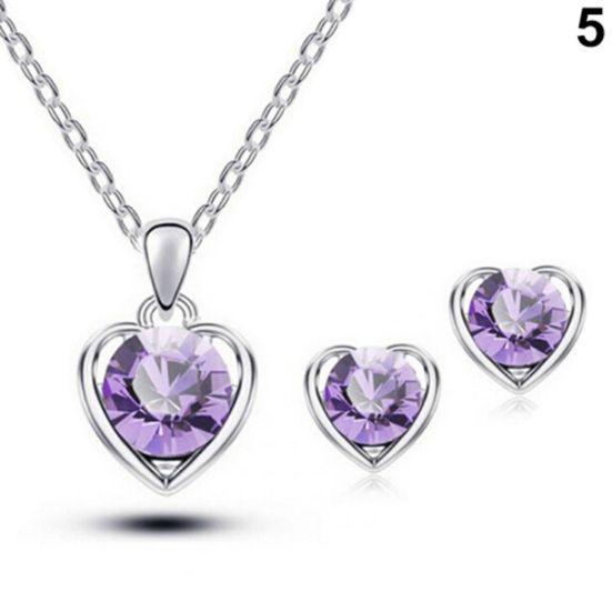 Women's Fashion Jewelry Heart Crystal Pendant Necklace Ear Studs Earrings Set
