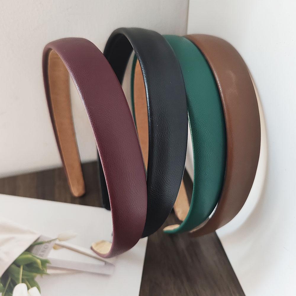 2pc European and American Retro Solid PU Headband Hair Bands Hairband Hoop for Women Girls Holiday Korean Hair Accessories