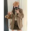 Chic Khaki Suit Coat for Women In Autumn Loose Fit Short Stature Western Style Jacket