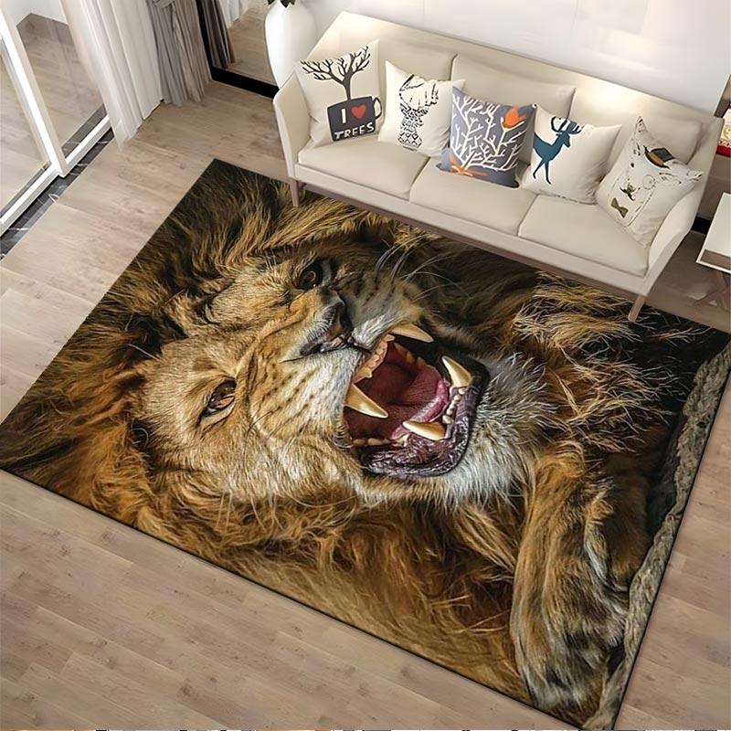 Lion Face Carpet for Living Room Decor, Fierce Animal Design Rug Suitable for use as an anti-slip for living room bedroom sofas
