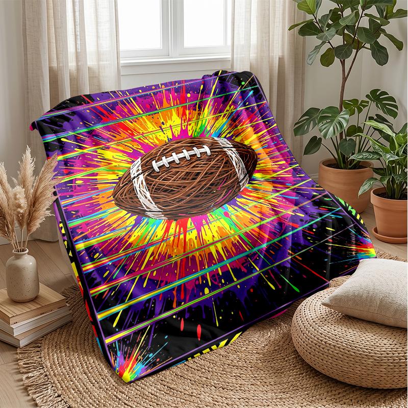 Vibrant Football Artwork Theme blanket Lightweight Warm Flannel Blanket Decorative Throw Blanket for Home Decoration