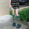 Mona Style Wadenstrümpfe: Trendiges Grün Gestreiftes, Vielseitiges Frühling/Herbst, Schlankmachendes Mid-Calf für Frauen