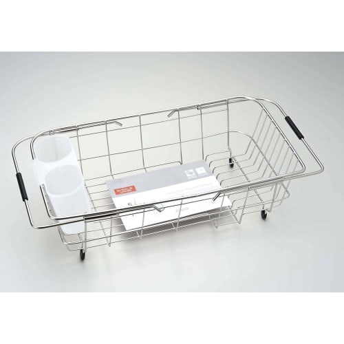Pearl Metal Resin Dish Drainer Basket with Sliding Sink, Stainless Steel, Simple Ware HW-7332