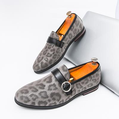 Nové pánské kožené špičaté boty s leopardím vzorem, boty na jeden krok, business casual, britský styl, kadeřnické, formální pánské boty