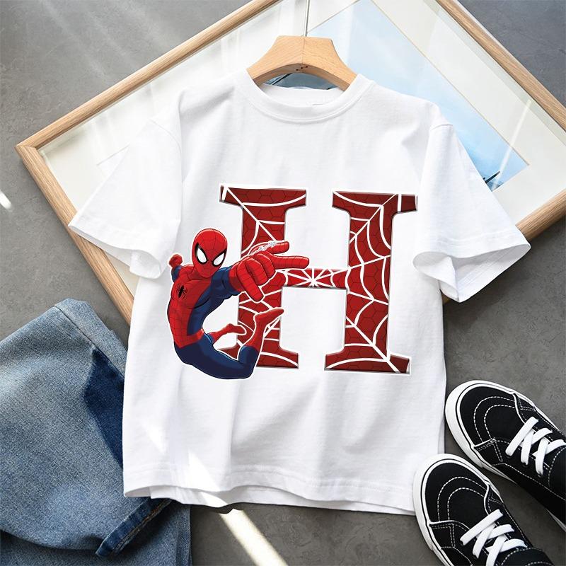 2026 New Children s Spider Man Cartoon Letter Printed T-shirt Cotton T-shirt Boys Short Sleeved 110