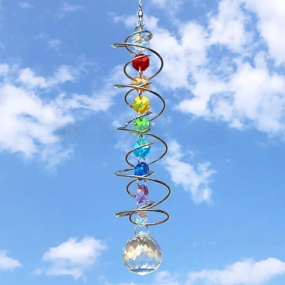 White Spinning Crystal Wind Chimes Sun Catcher 3 Spinning Rainbow Manufacturing Hanging Trim