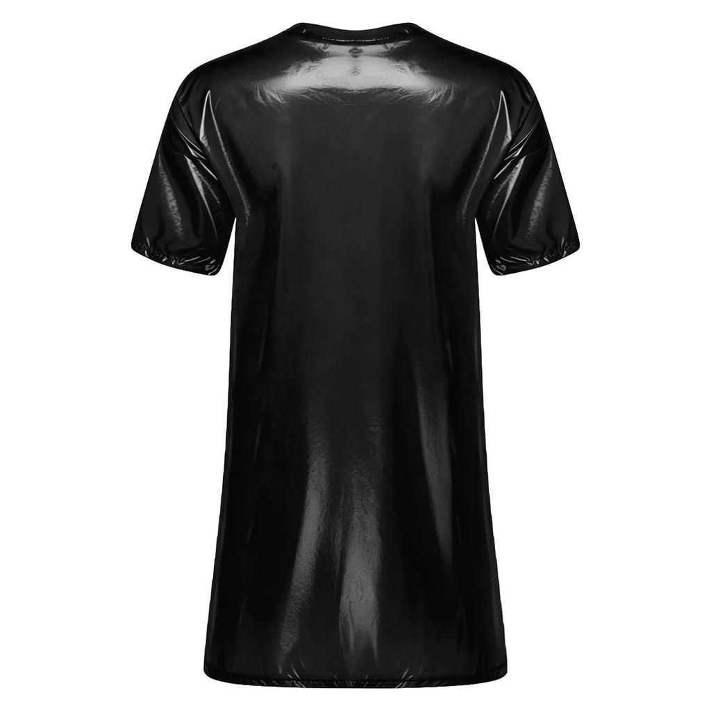 Womens Waterproof Sleep Dress V Neck Short Sleeve Side Split Loose Mini Dress Oversized T-Shirt