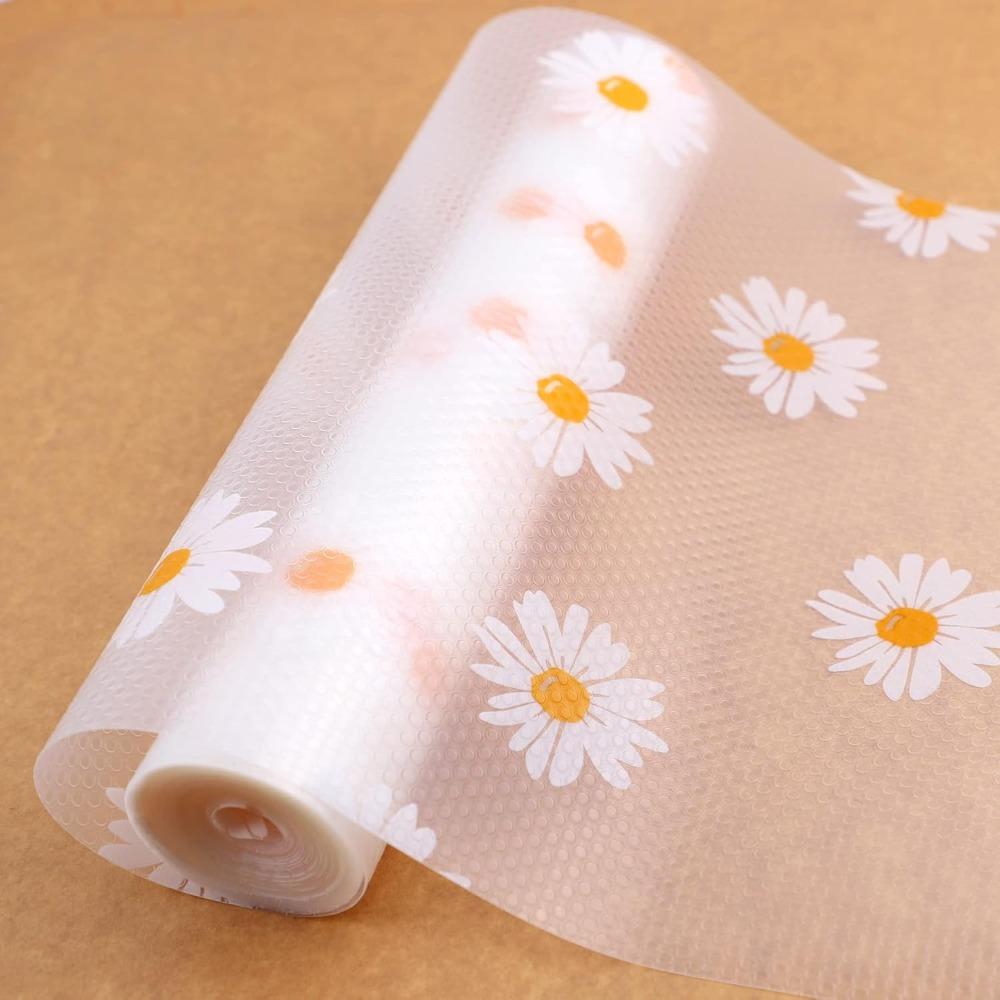 Rutschfeste leicht zu reinigende Küchenschrank-Einlage mit Gänseblümchen-Muster, Wasserdichte Matte, Schrankeinlage, Wasserdichte durchsichtige Schubladen-Regal-Einlage für die Küche