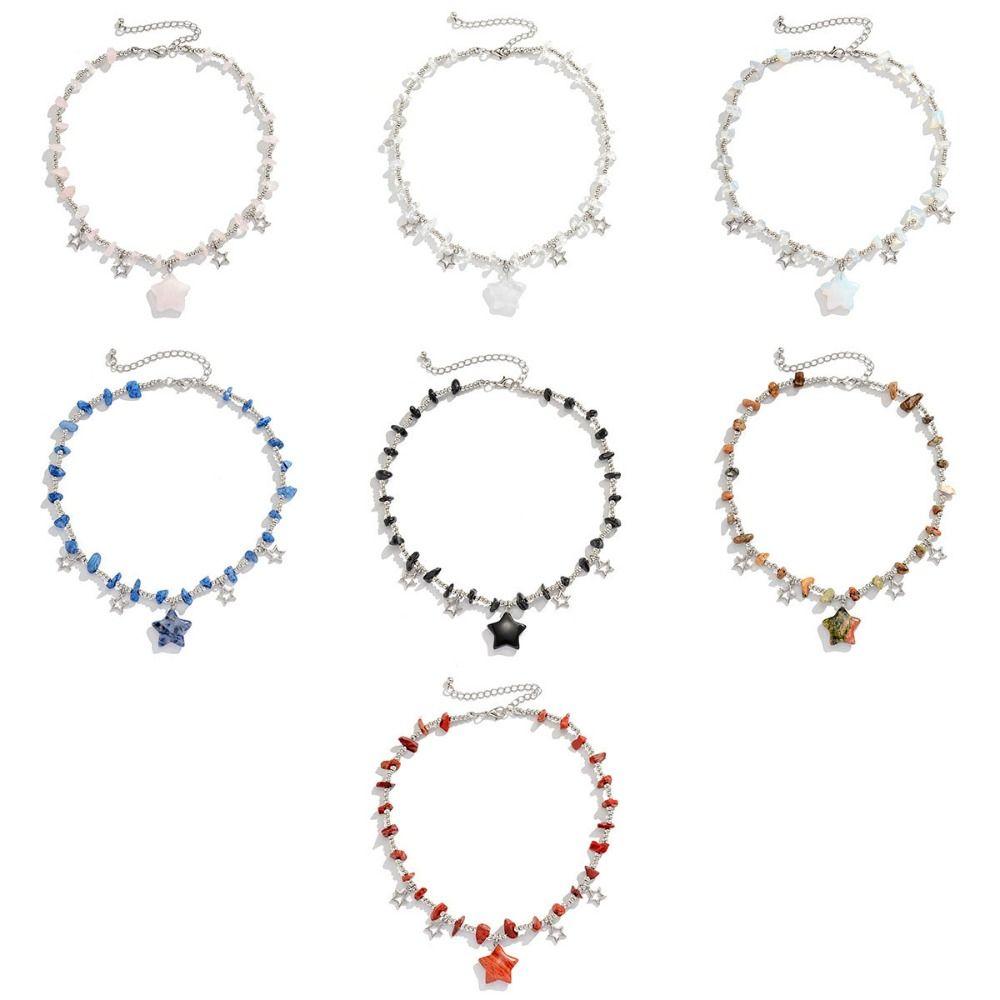 Goth Beads Chain Star Shaped Collarbone Necklace Jewelry Accessories