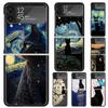Black Cat Cartoon Cute Hard PC Phone Case For Samsung Galaxy Z Flip 7 6 5 4 3 Black ZFlip7 ZFlip6 Flip5 Flip4 Flip3 5G Print Cov