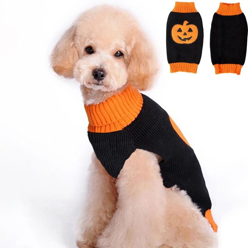 Halloween Small Dog Clothes Pet Sweater Warm Pumpkin Coat For Cute Puppies