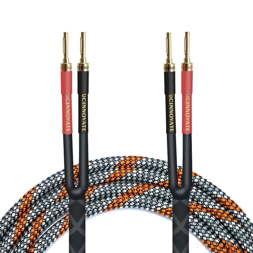 UCINNOVATE Lautsprecher mit Lautsprecherklemmenstecker Bananen-Geflochtenes Lautsprecherkabel für Audioverstärker und Subwoofer 3m/2er-Pack Kabel, Vorgeschnitten, Stecker,