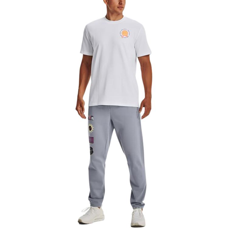 Under Armour Back Graphic Print Round Neck Short Sleeve T-Shirt Men Tops White 1373998-100