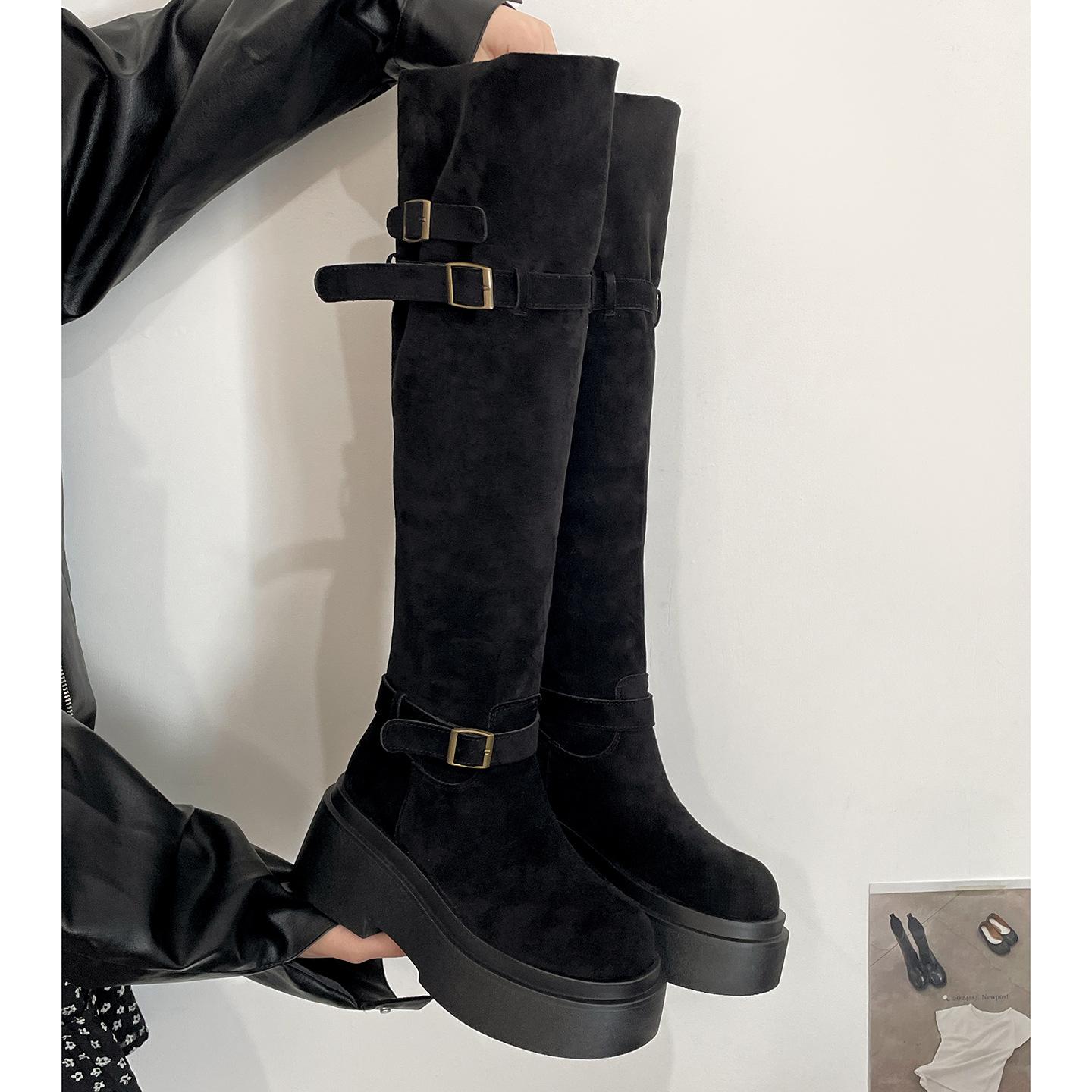 

Khaki retro small thick-soled heightening boots women s boots 2025 new autumn slim pile knight boots 39 чорний