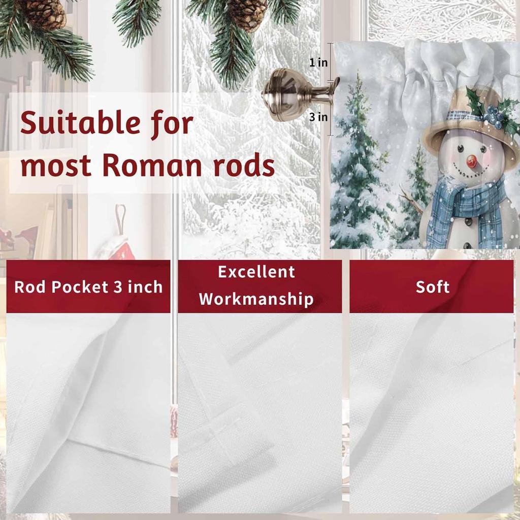 Christmas Valance for Windows Snowman Short Kitchen Curtains for Living Room Over Sink Deer Squirrel Merry Christmas Tree Topper Window Treatment