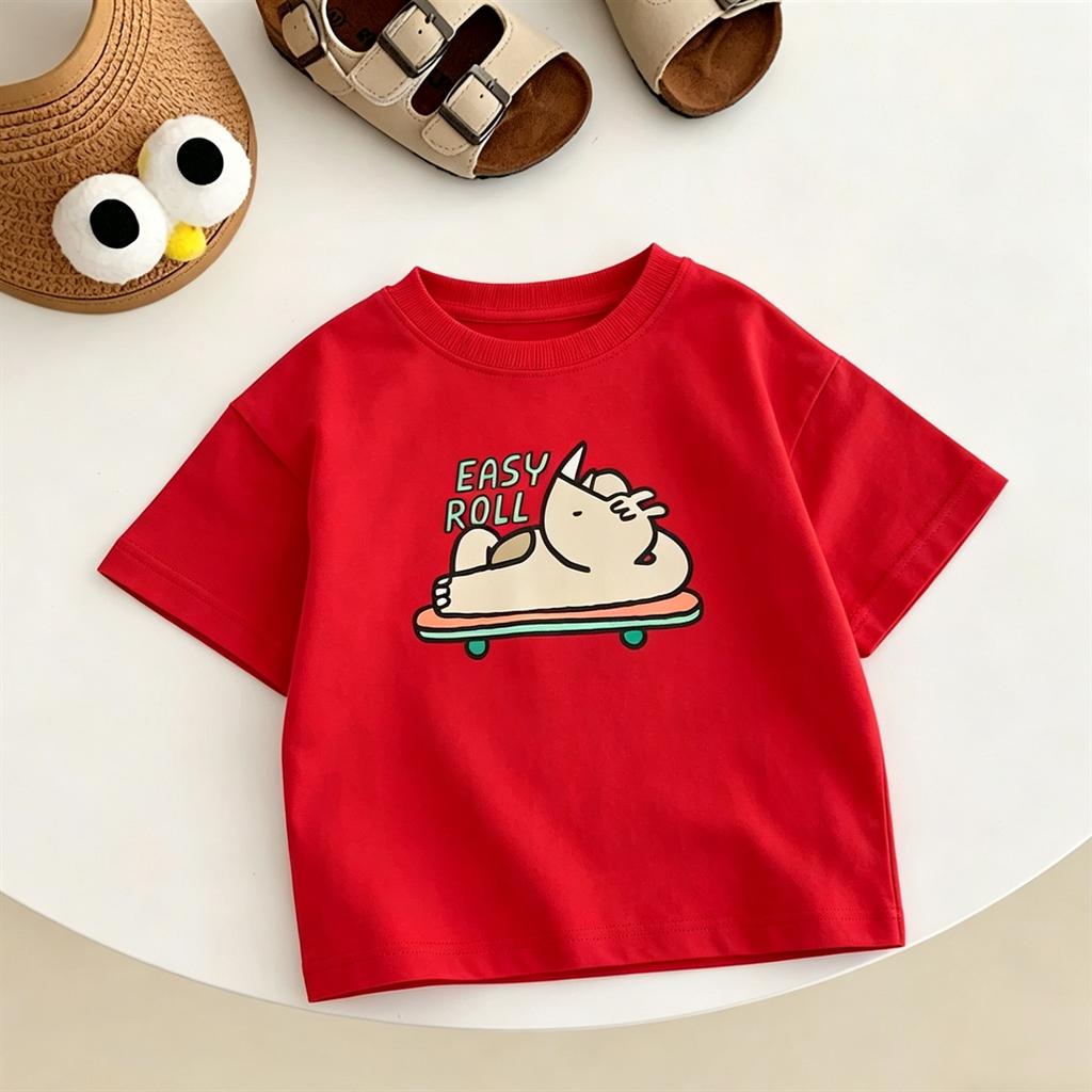 Lovely TShirt Children New Fashion Casual Clothes Printed Short-sleeved Tops Thin Round Neck Base Shirt For Baby Boys Girls
