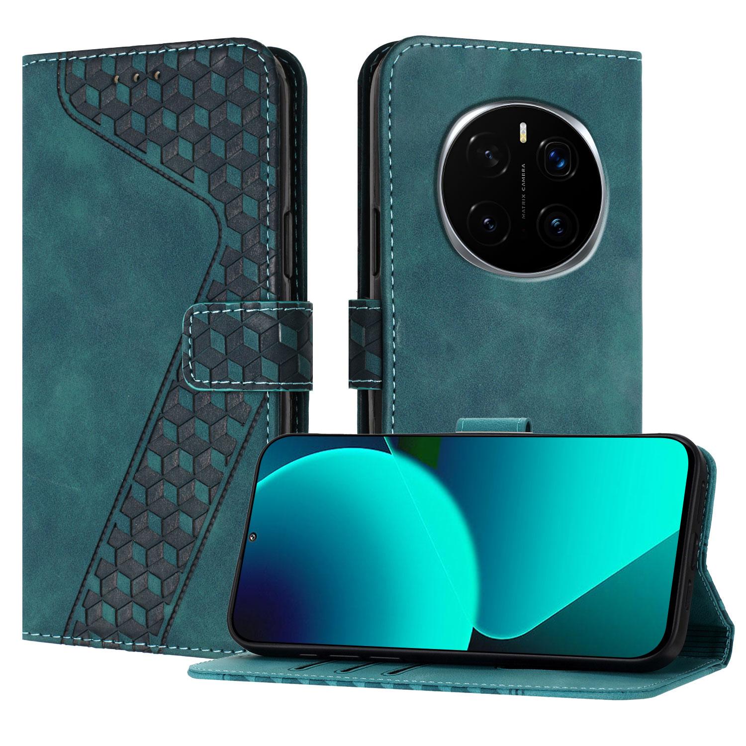 

For Honor Magic7 Pro 5G Leather Case 7-Shaped Pattern Wallet Stand Shockproof Phone Cover Green