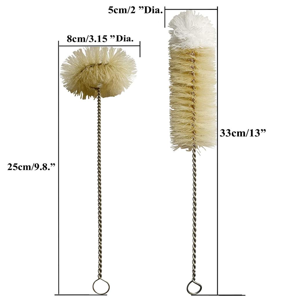 Coralpearl Stainless Steel Bottle Cleaning Brush with Natural Pig Bristle Wool Utility Soda Bottle Cleaning Brush Bottle Washing Brush Long Handle