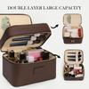 Large Capacity Double-layer Luxury Cosmetic Bag for Travel Top Handle Portable Pu Leather Multi Partition Vanity Case