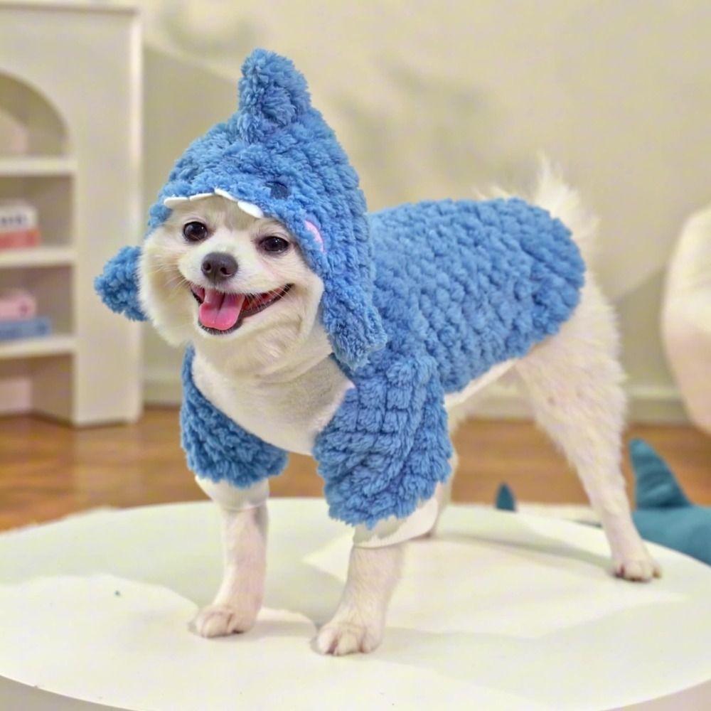 Warm Shark Dog Clothes Plush Dogs Coat Clothing Sweater Pet Cosplay Hoodie  for Autumn and Winter