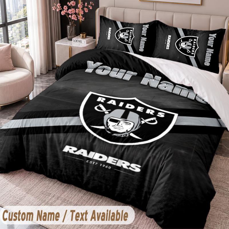 Las Vegas Raiders Printed Bedding Set Custom Name Text 1 Duvet Cover 2 Pillowcases For Bedroom