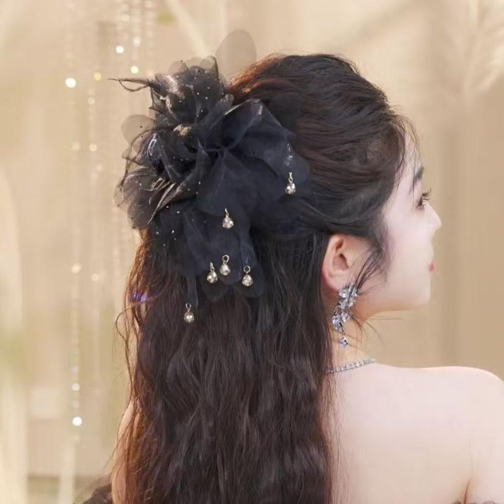 

Заколка-краб для волос с цветочным дизайном, кисточкой, зажим-акула, заколки для волос, головной убор, аксессуары для вечеринки