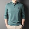 Lente en Herfst Nieuwe Middelbare Leeftijd Effen Kleur Basis T-shirt Casual Heren Poloshirt T-shirt met Lange Mouwen
