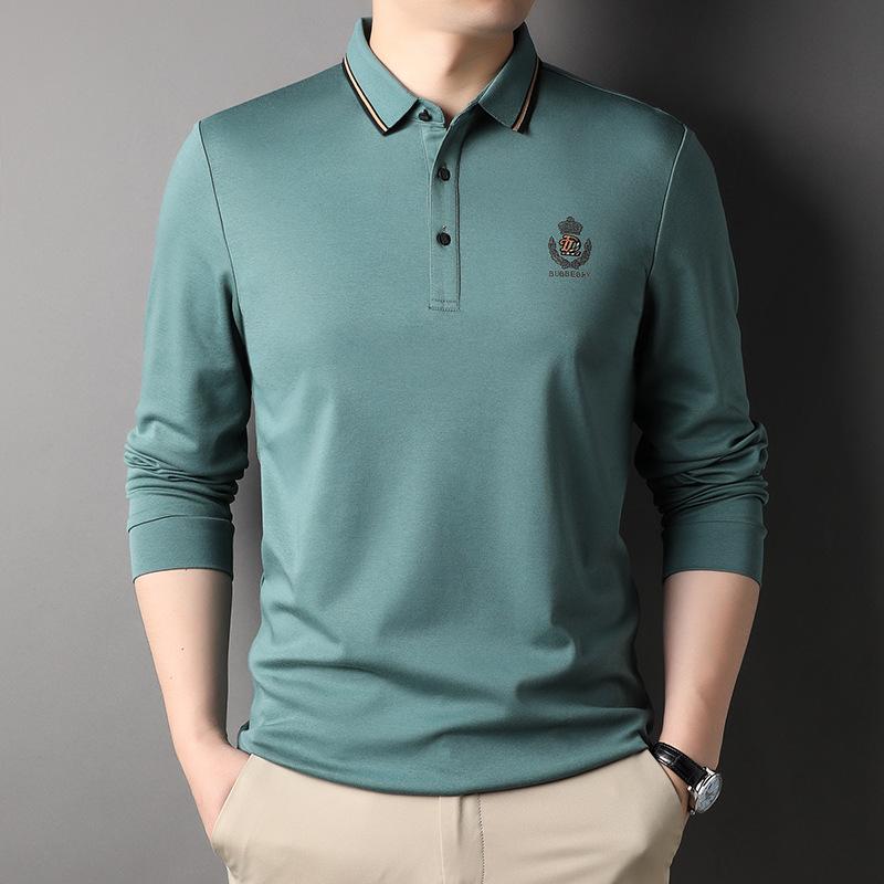 

Весенне-осенняя новая однотонная нижняя рубашка среднего возраста, повседневная мужская рубашка-поло, футболка с длинными рукавами M
