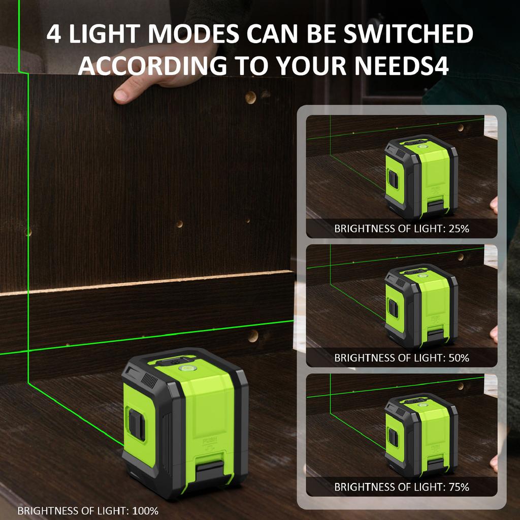 Laser Line Level Laser Line Level 2 Lines Green Beam Adjustable Brightness High Visibility IP54 Waterproof Laser Leveling Tool