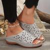 Ladies' Flower Hollowed Out Sliding Shoes, Solid Color Open Toe Soft Soled Wedge Shoes, Casual Summer Sliding Sandals