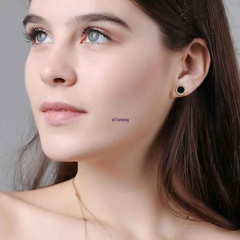 Unisex Roségold & Schwarze Titanstahl Ohrstecker