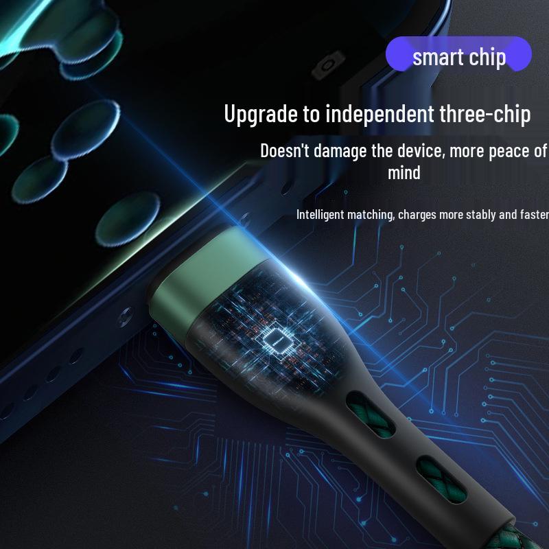 3-in-1 66W Fast Charging Cable for Apple/Android, 6A Aluminum Alloy Braided.