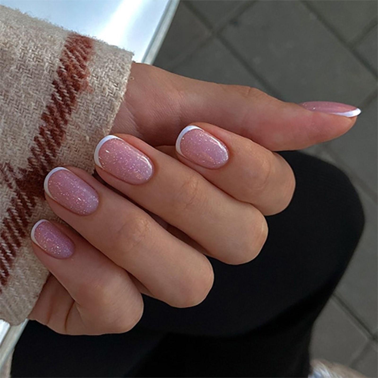 

24 шт. Белые накладные ногти с французским кончиком, короткие, круглые, элегантные акриловые ногти, элегантные накладные ногти с полным покрытием