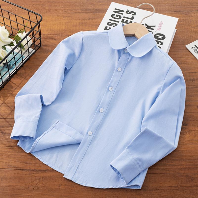Boy White Shirt Children Blue Students School Uniform Performance Clothes Long Sleeve Girls White Tshirt
