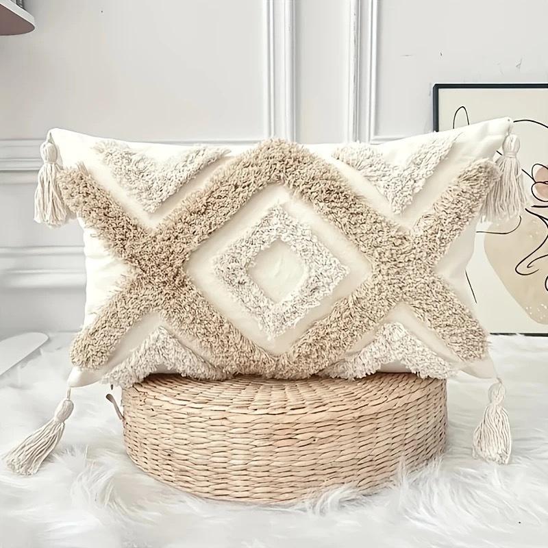 Bohemian Style Moroccan Sofa Bedroom Living Room Tufted Loop Velvet Throw Pillow Cover