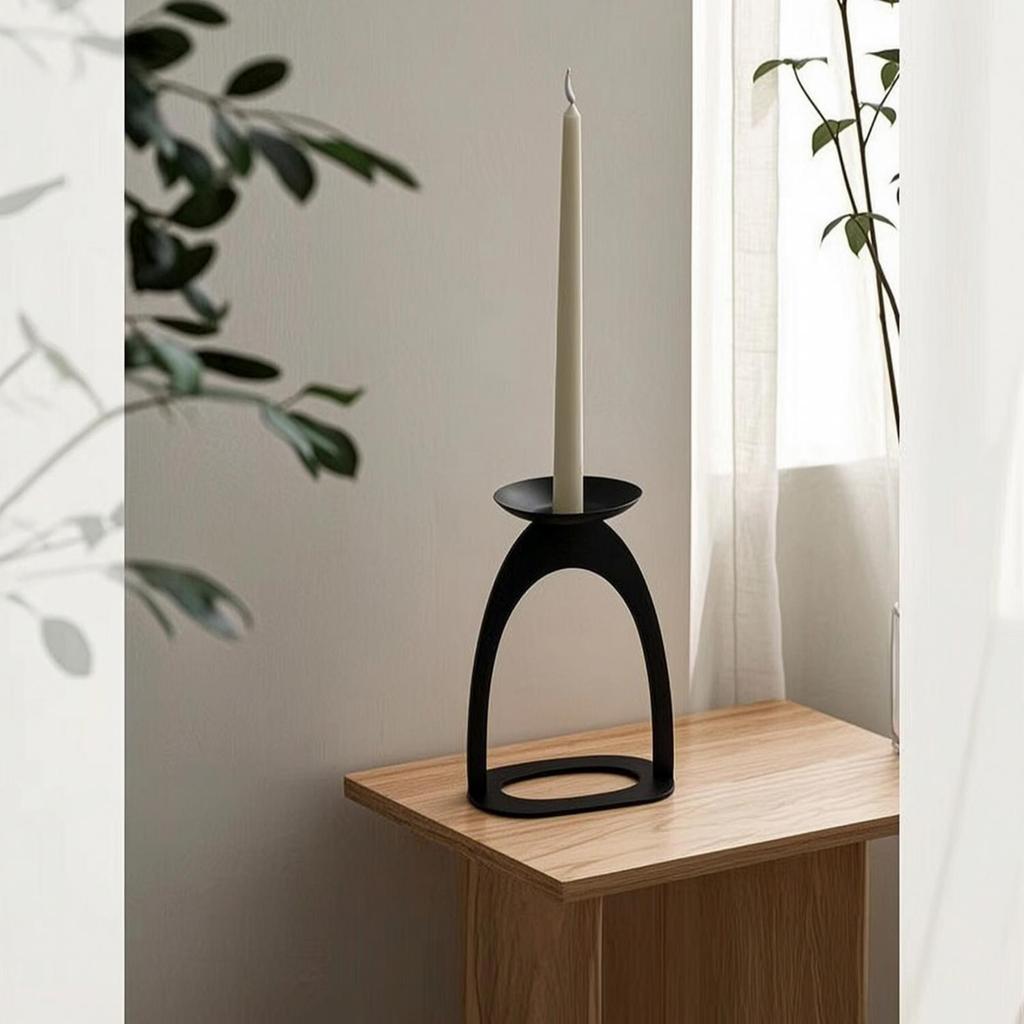 Candle Holder with Arched Frame Matte Black Pillar Sculptural Decor for Living Room,