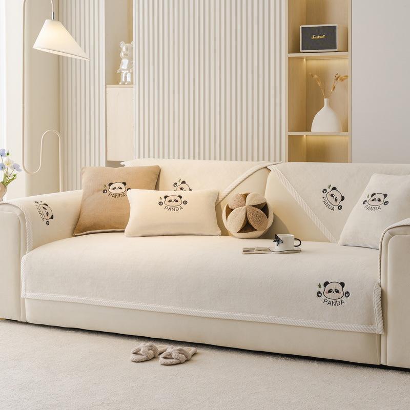 New Milk Fleece Sofa Cushion Autumn And Winter Plush Cartoon Seat Cushion Fixed Non-Slip Sofa Cover Winter Cover