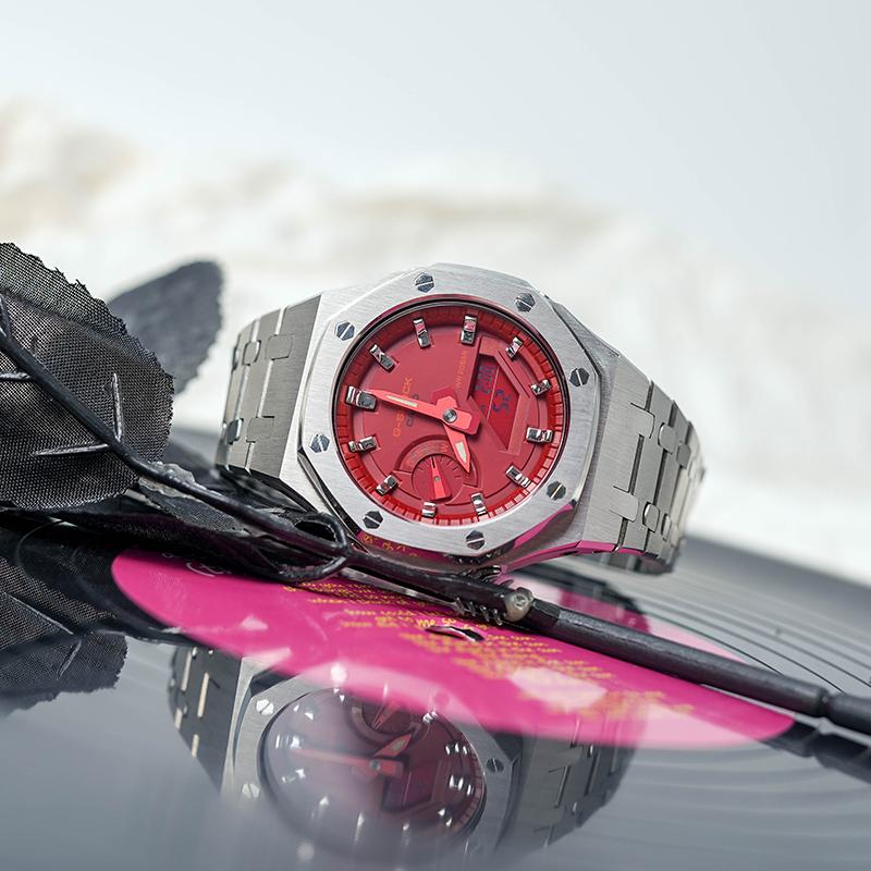 Casio Men Liquid Crystal,Analog Dual Display Series Red Watch GA-2100-4A(Watch8--)