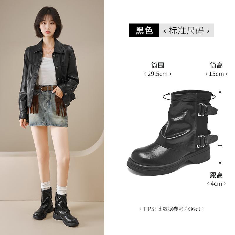 Augustine Brown Boots Short Boots Women's 2025 New Autumn Cowboy Martin Boots Maillard Retro Mid Boots