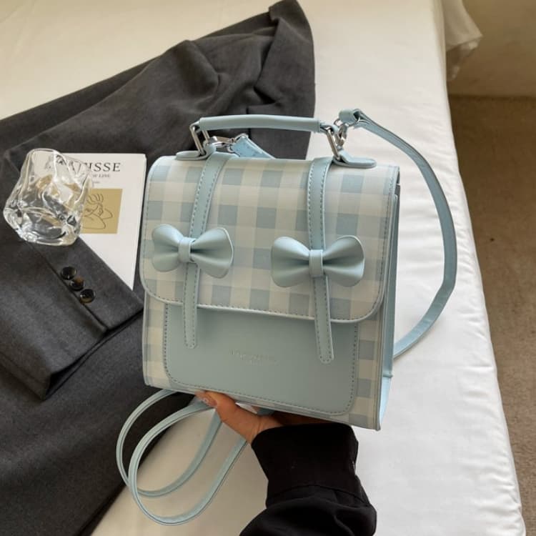 Bow Plaid Shoulder Small Square Bag Female