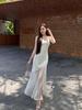 Elegant Imported Acetate Spliced Tulle Maxi Camisole Dress - Slim Fit Goddess Seaside Vacation Fishtail Design